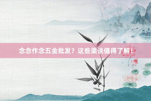 念念作念五金批发？这些渠谈值得了解！